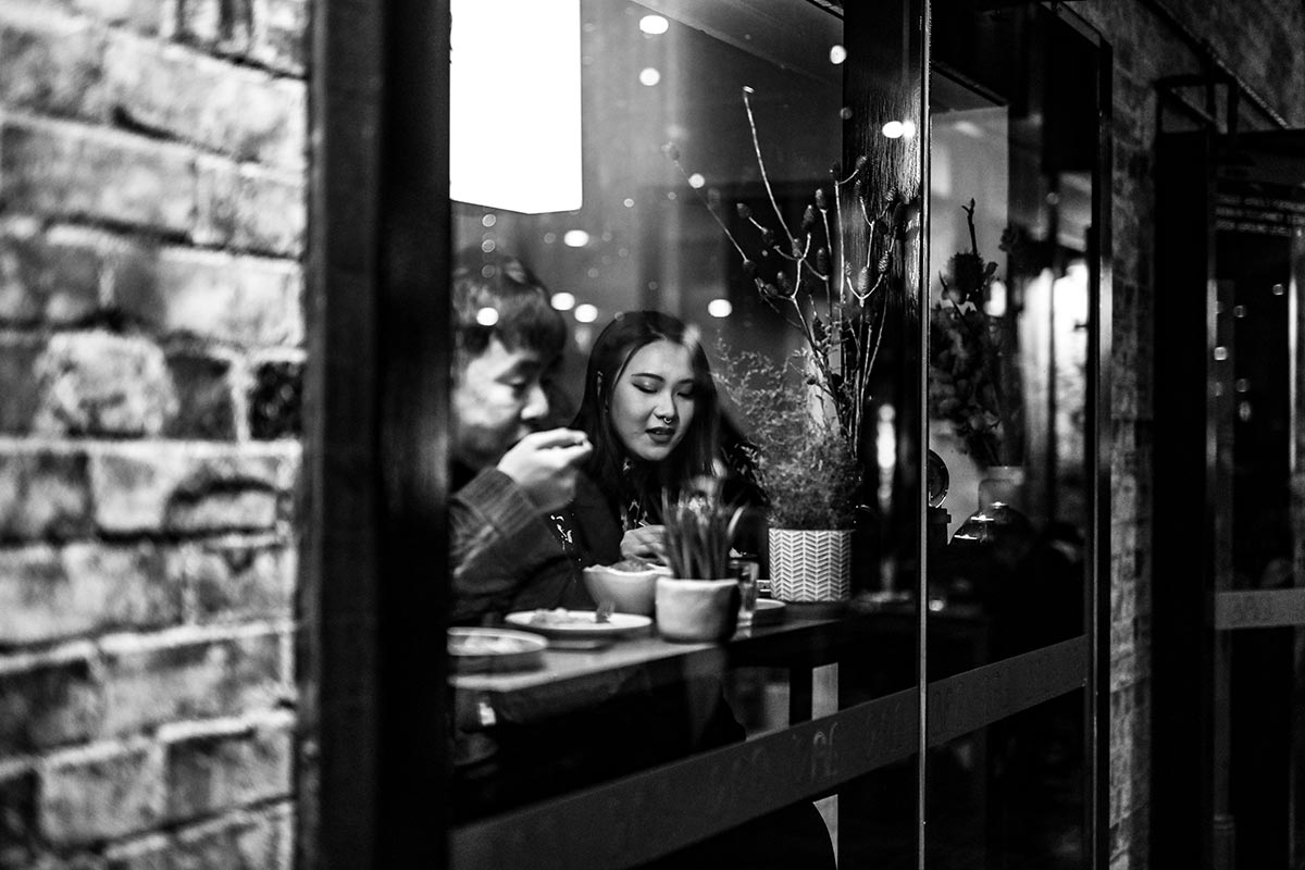 People eating at Spice Alley