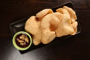Prawn Crackers with Chilli Jam and Pork Floss at Viet